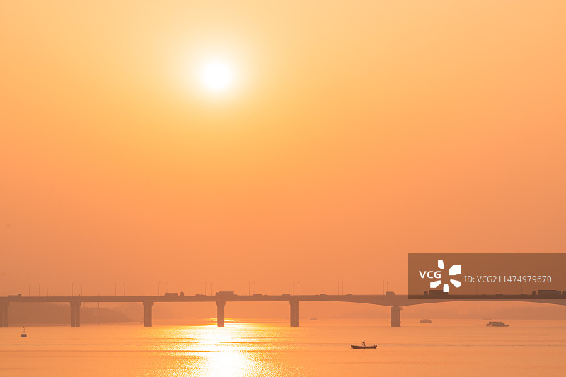 浙江杭州萧山区三江口袁浦大桥夕阳日落自然风景图片素材