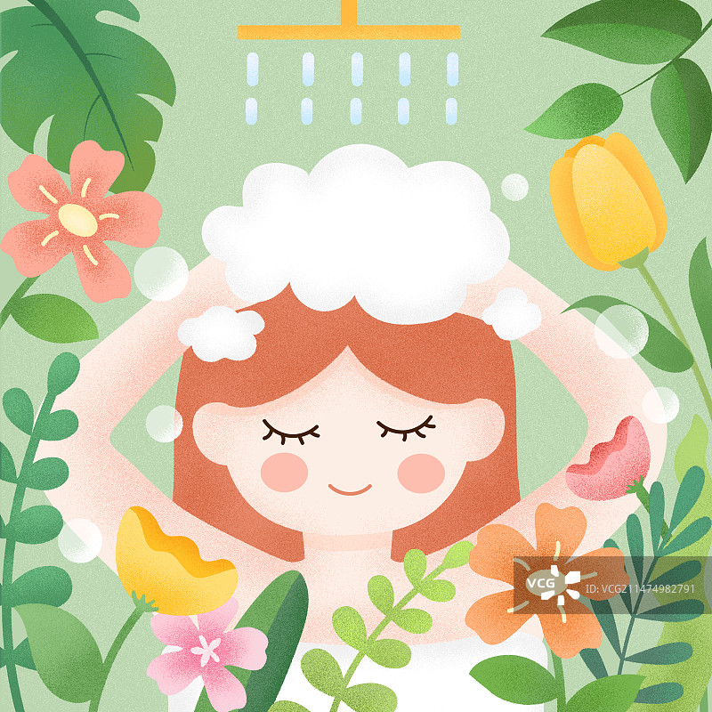 沐浴森林肌理风清新插画图片素材