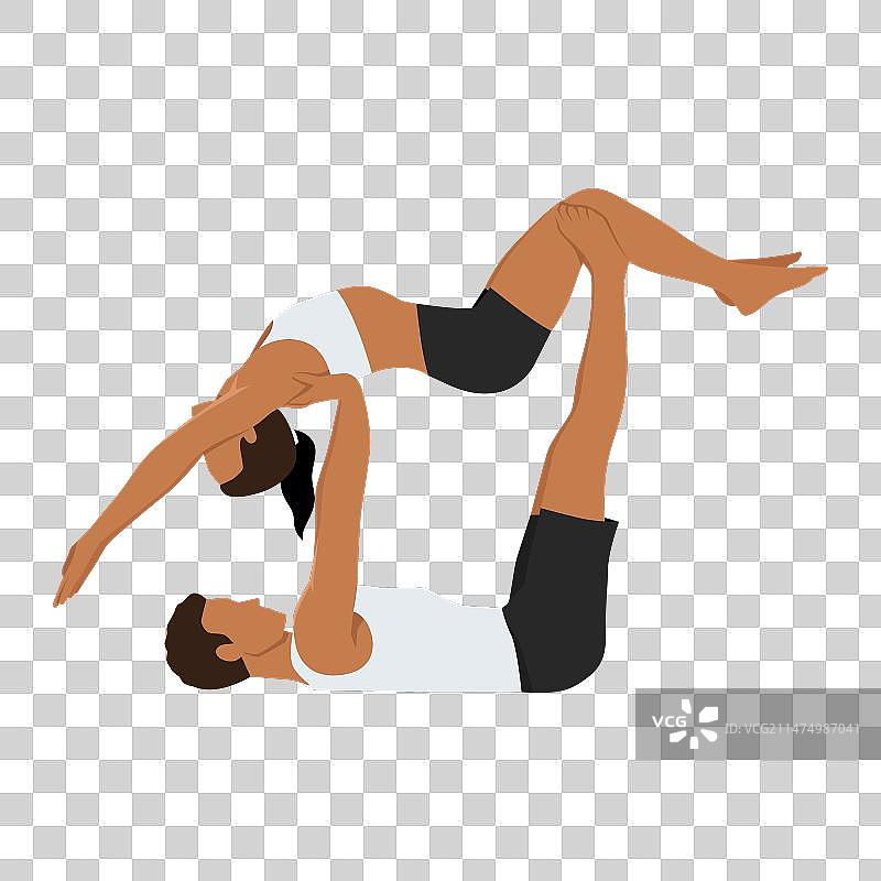 年轻情侣练习高空瑜伽图片素材