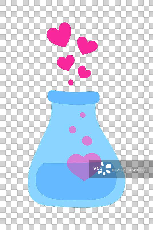 带有气泡爱心的爱情药水瓶图片素材