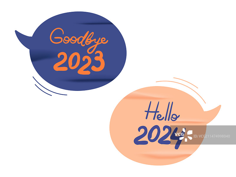 再见2023，你好2024涂鸦贴纸图片素材