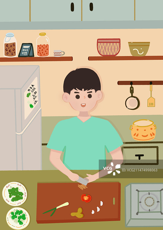 男孩在厨房准备食物图片素材