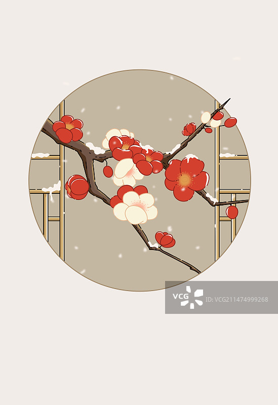 大雪天中的凌寒红梅图片素材