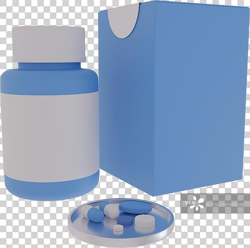 蓝色药瓶药丸药盒包装盒三维模型图片素材