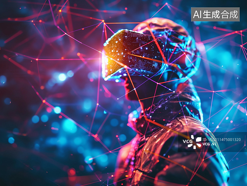 【AI数字艺术】科技风格插画——戴着VR眼镜的人图片素材