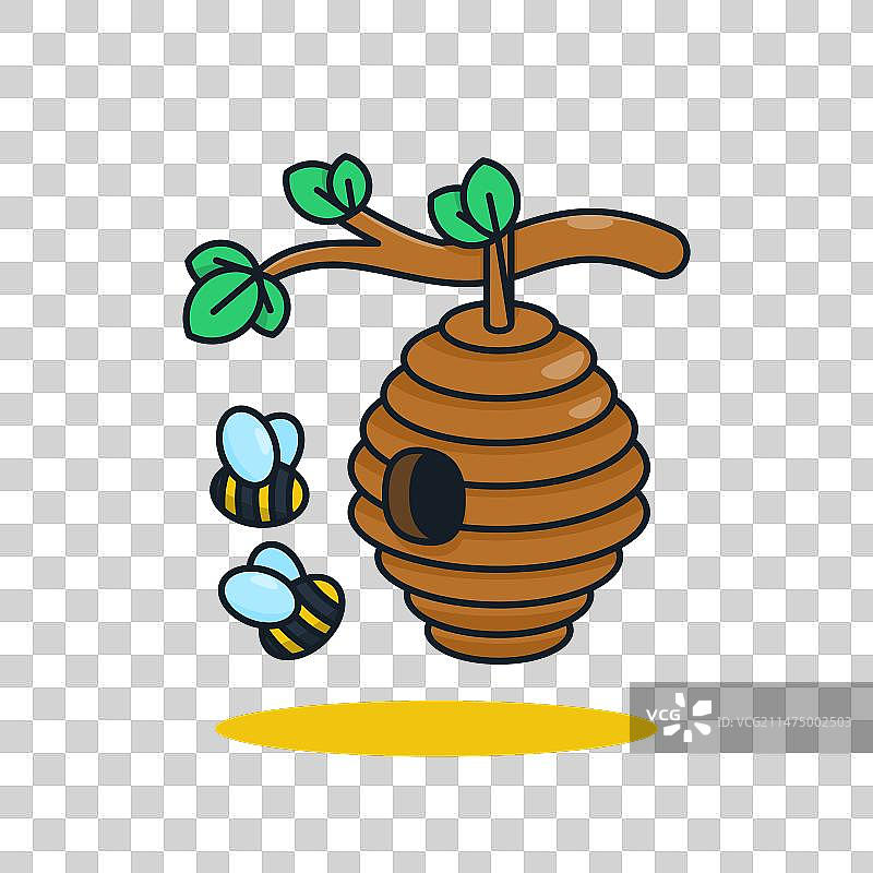 独特的可爱悬挂蜂箱扁平设计图标图片素材