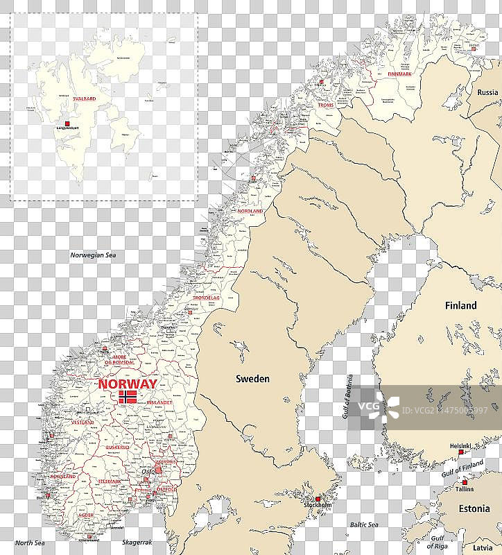 挪威县和市高精度地图图片素材