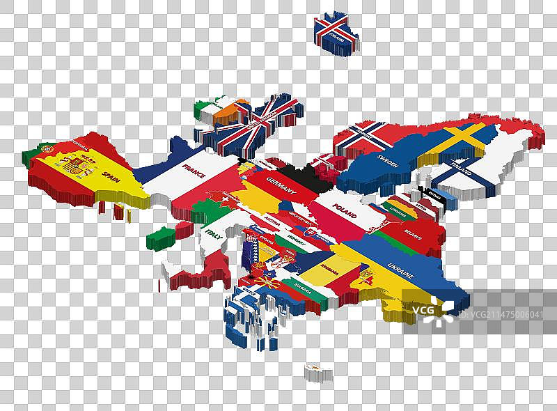 欧洲地图与各国国旗混合图片素材