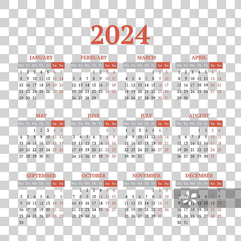 2024年星期一简约日历图片素材