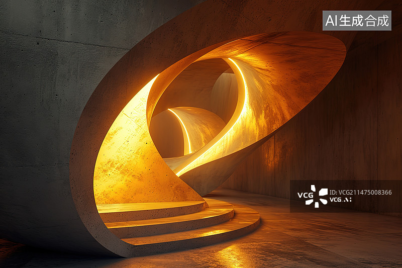 【AI数字艺术】现代建筑室内旋转楼梯图片素材