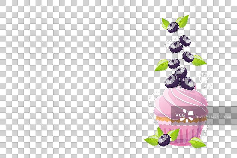 紫色背景上的卡通蓝莓松饼图片素材