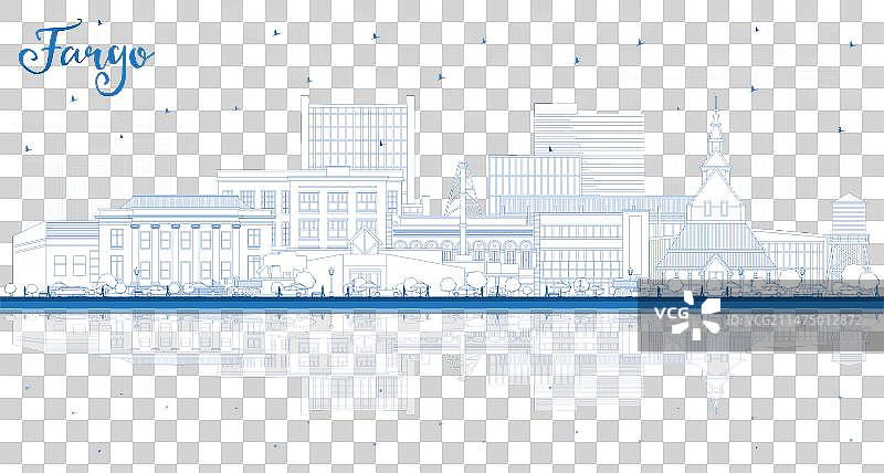 北达科他州法戈市天际线轮廓蓝色背景图片素材