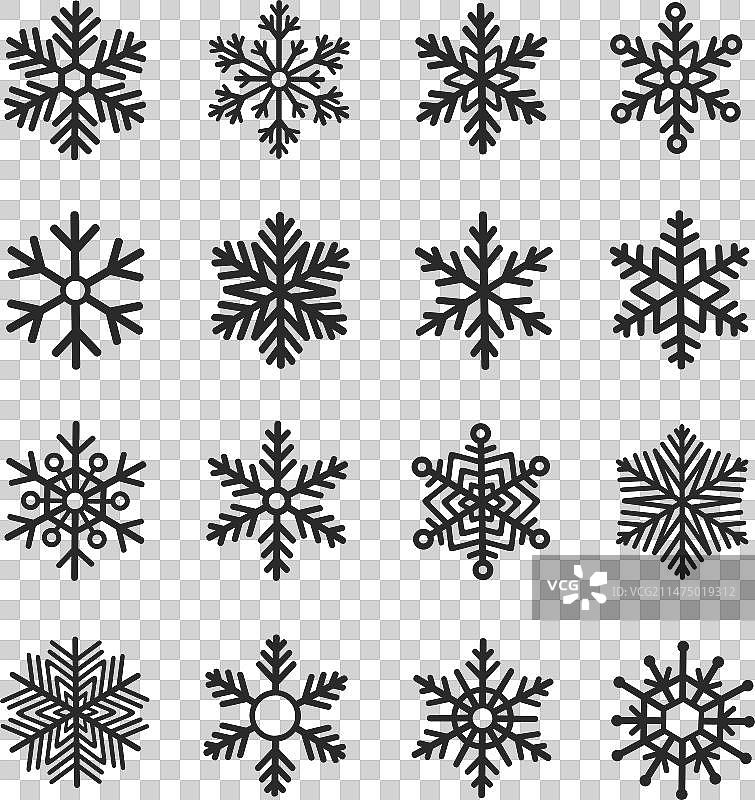 圣诞节雪花节日线条图标合集图片素材