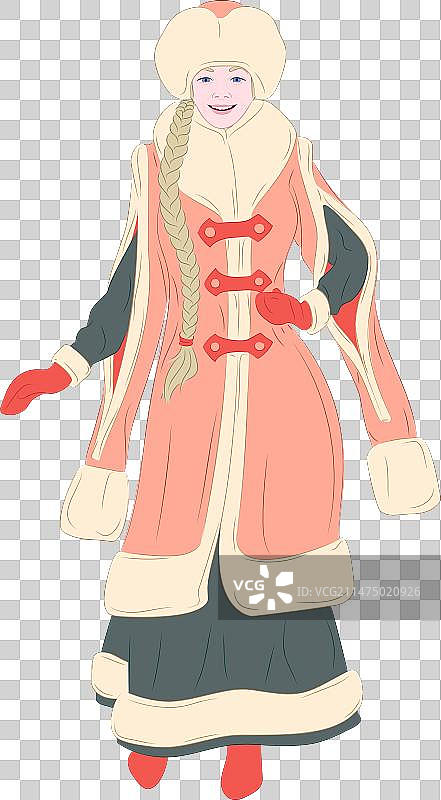 身穿古老毛皮，留着长辫子的雪姑娘图片素材