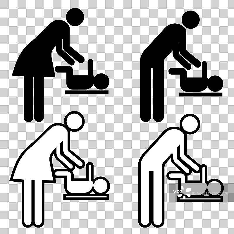 婴儿换尿布台图标和符号图片素材