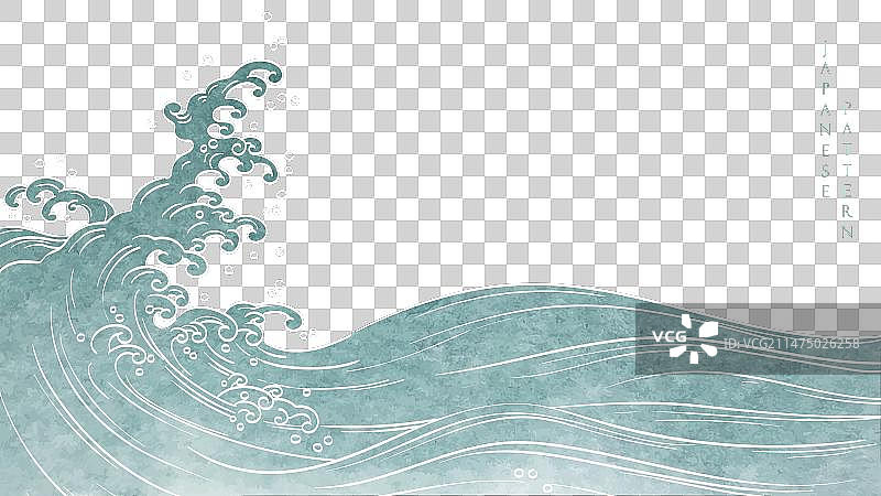手绘波浪日式背景图片素材