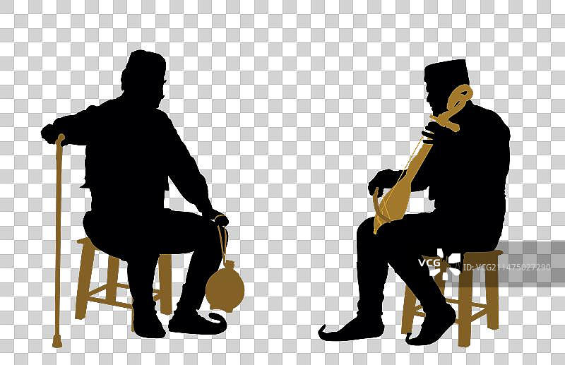 塞尔维亚民间传说：老人剪影与古斯le琴图片素材