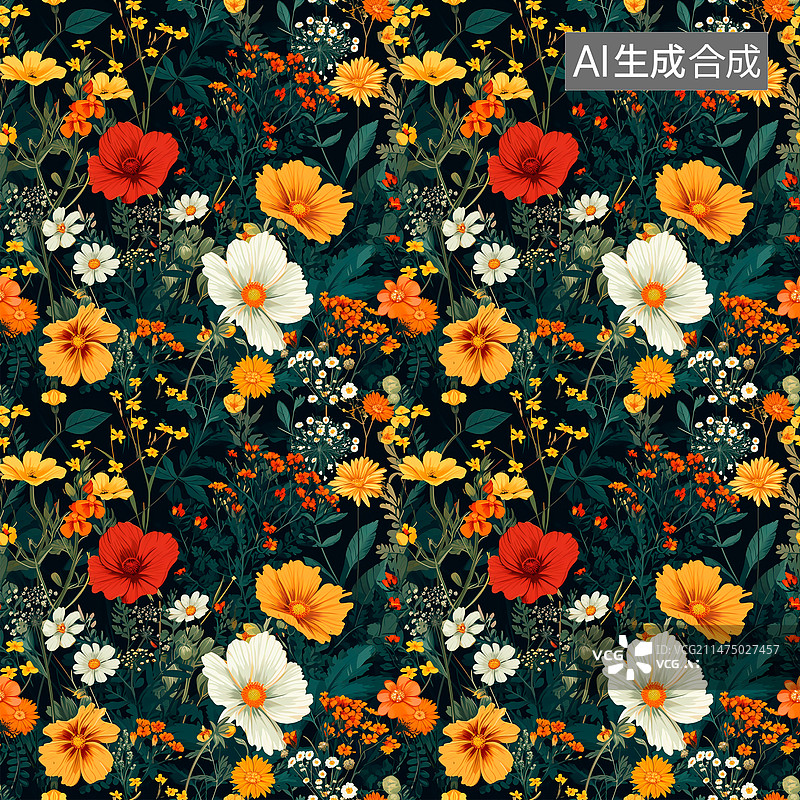 【AI数字艺术】花卉平铺图案图片素材