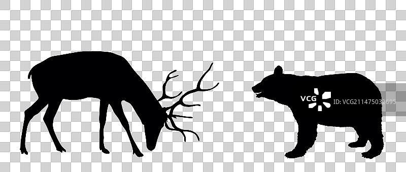 驯鹿与美洲黑熊剪影图片素材