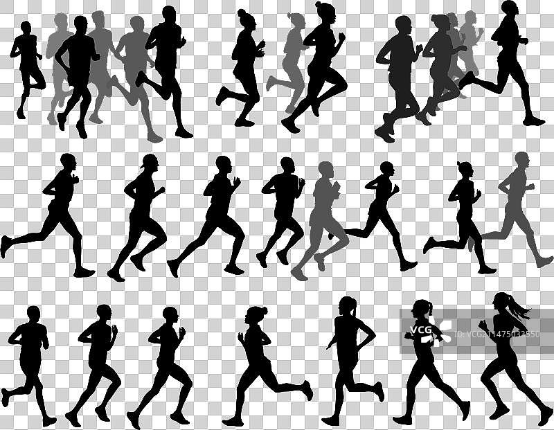 跑步者剪影合集图片素材