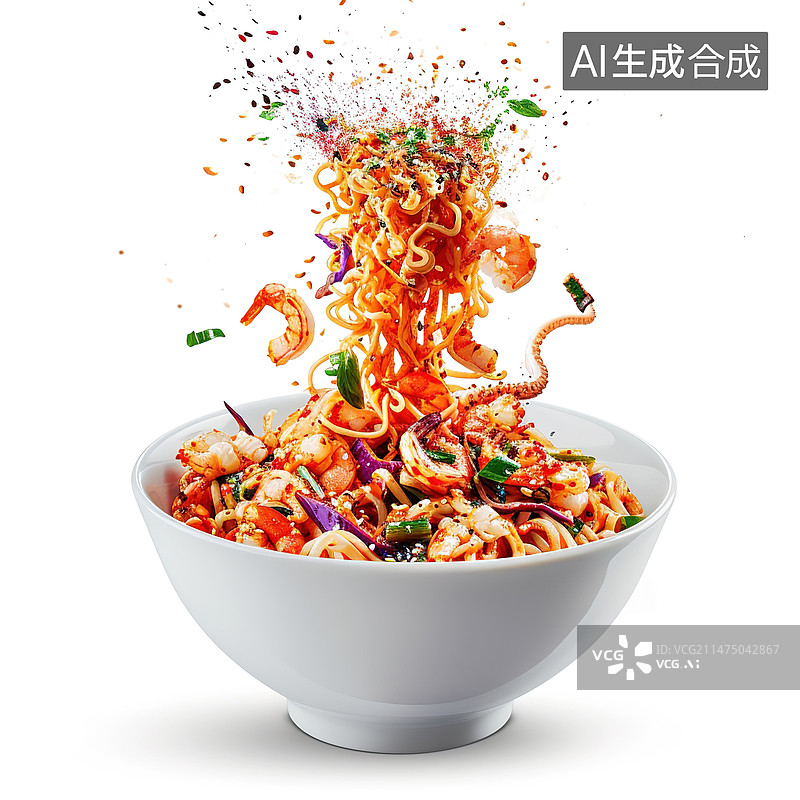 【AI数字艺术】韩式鱿鱼大虾面图片素材