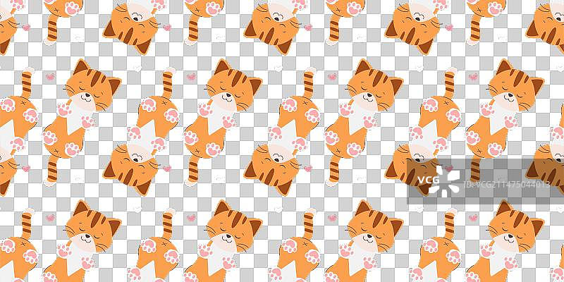 可爱姜黄色小猫睡眠无缝图案图片素材