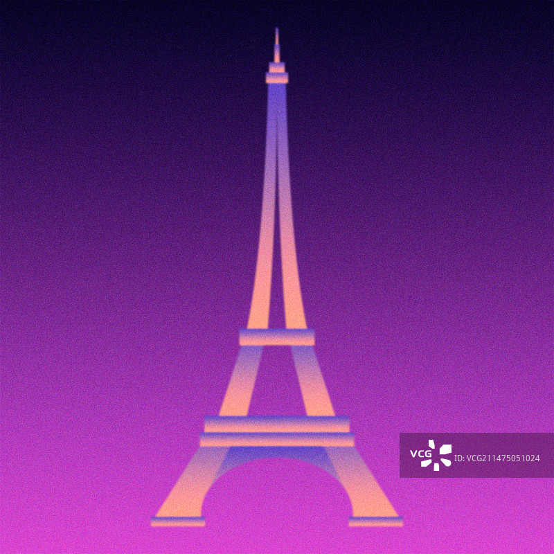 弥散风格埃菲尔铁塔矢量图插画，法国巴黎地标建筑图片素材
