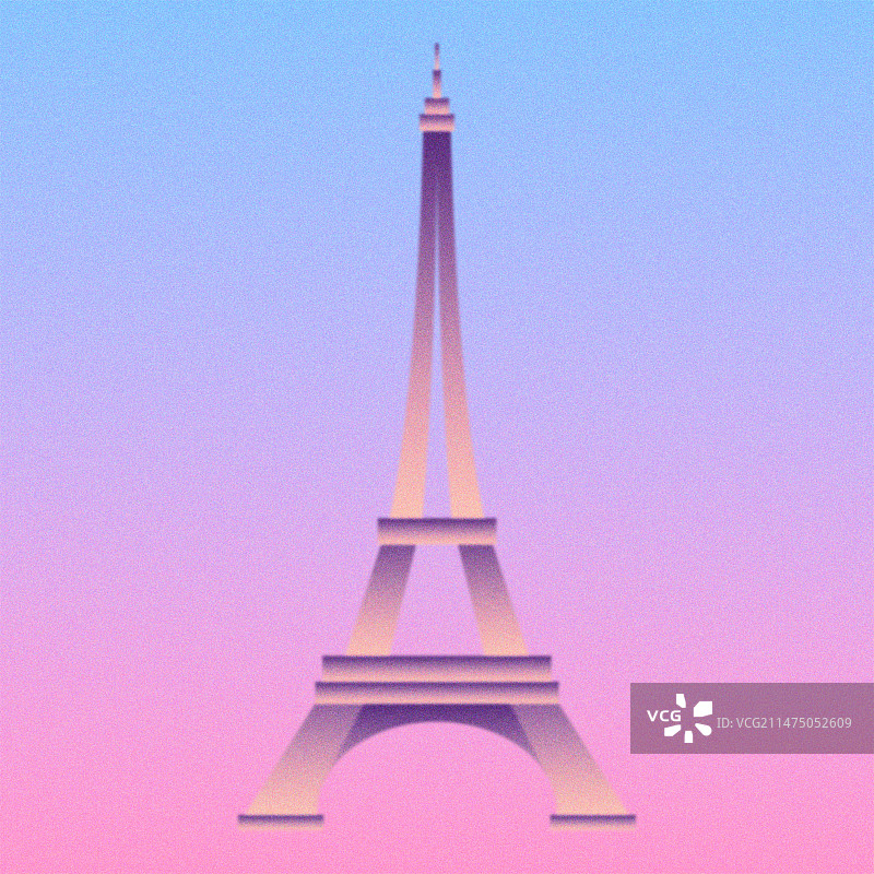 弥散风格埃菲尔铁塔矢量图插画，法国巴黎地标建筑图片素材