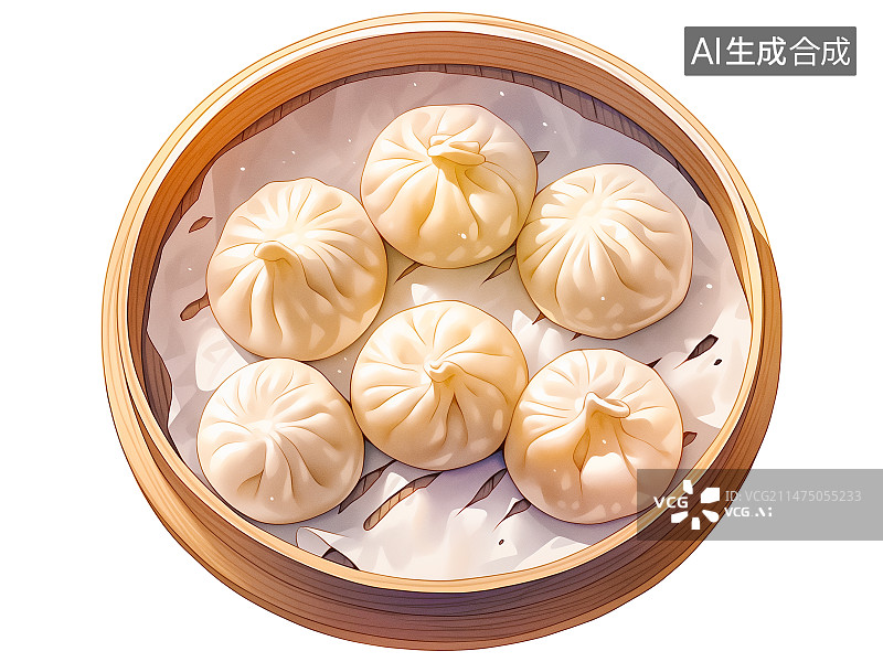 【AI数字艺术】一个笼屉，小笼包，早餐主食插画图片素材
