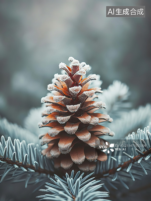 【AI数字艺术】冬季植物积雪特写图片素材