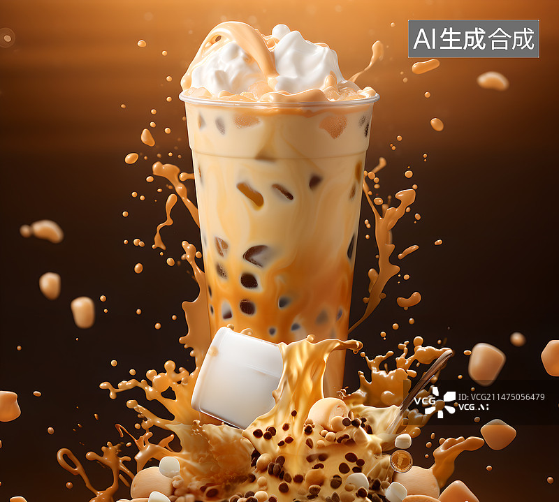 【AI数字艺术】大红袍布丁波波奶茶图片素材
