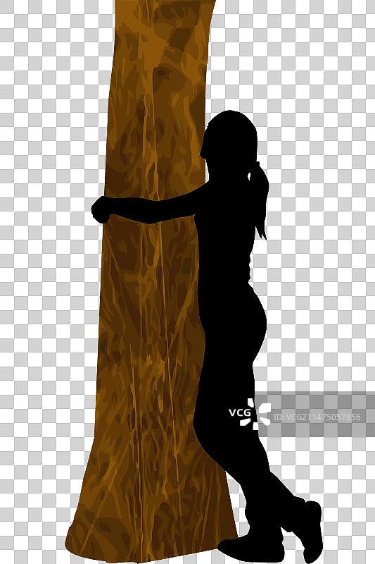 女孩拥抱树干的轮廓图片素材