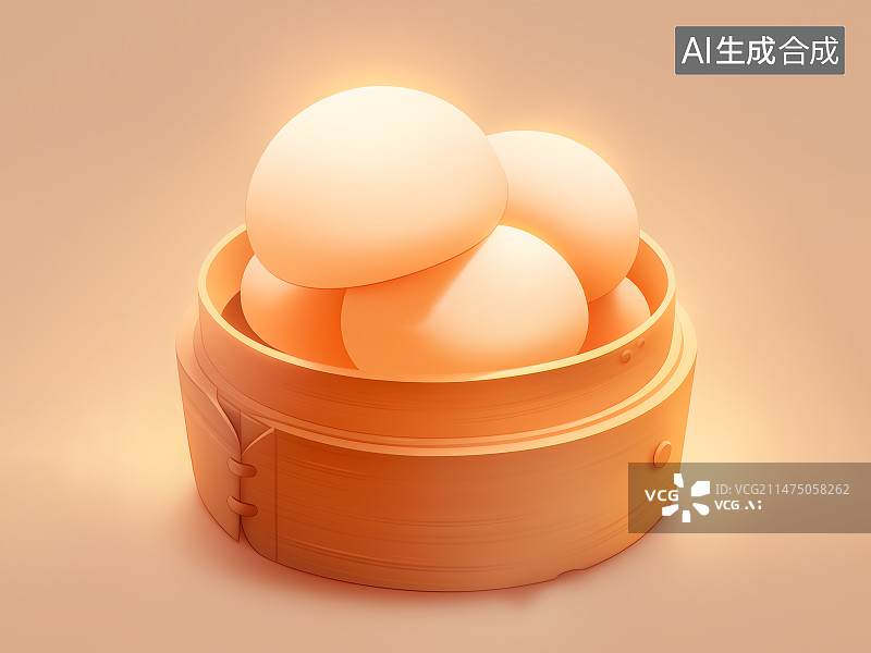 【AI数字艺术】一笼屉蒸馒头，C4D风格卡通三维立体插画图片素材