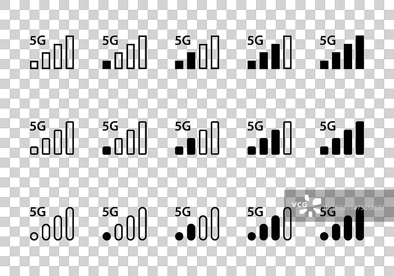 具有5G符号的信号强度条图标图片素材