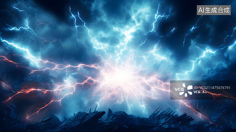 【AI数字艺术】AIGC:抽象背景闪电 夜空中的闪电 奇观 自然神力图片素材