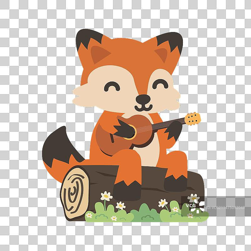 抱着吉他的卡通红狐狸图片素材