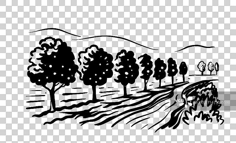 苹果园景观速写图片素材