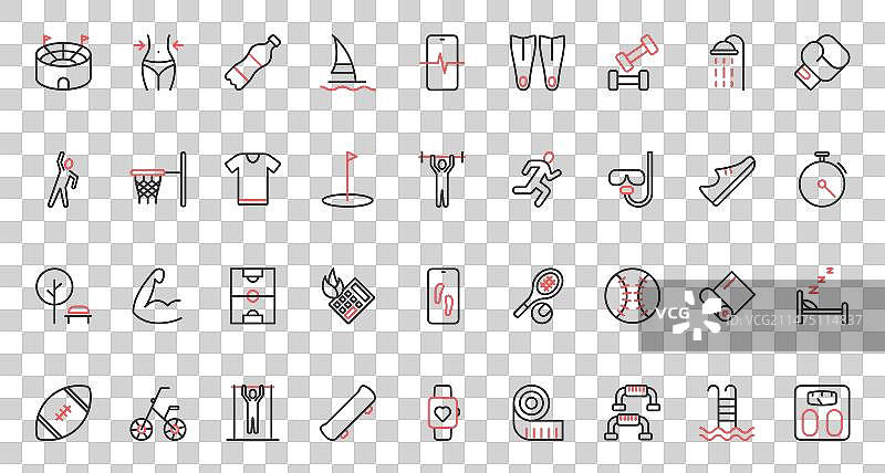 运动锻炼时尚红黑细线图标图片素材