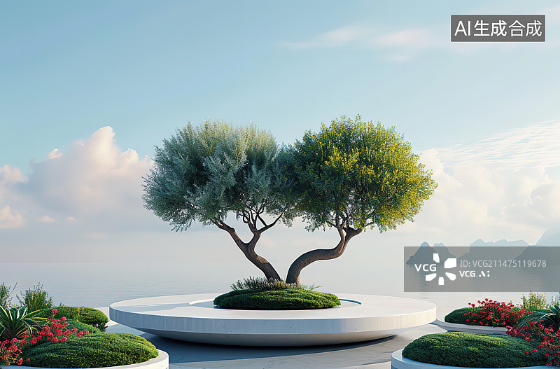 【AI数字艺术】海边的树与天空的景色图片素材