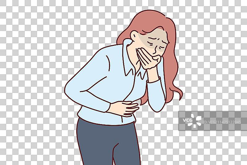 感到恶心并捂住嘴巴的妇女图片素材