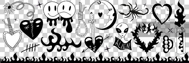 Y2K 2000年代可爱EMO哥特美学贴纸纹身图片素材