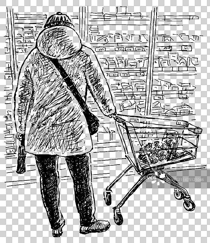 手绘携带杂货的城市居民图片素材