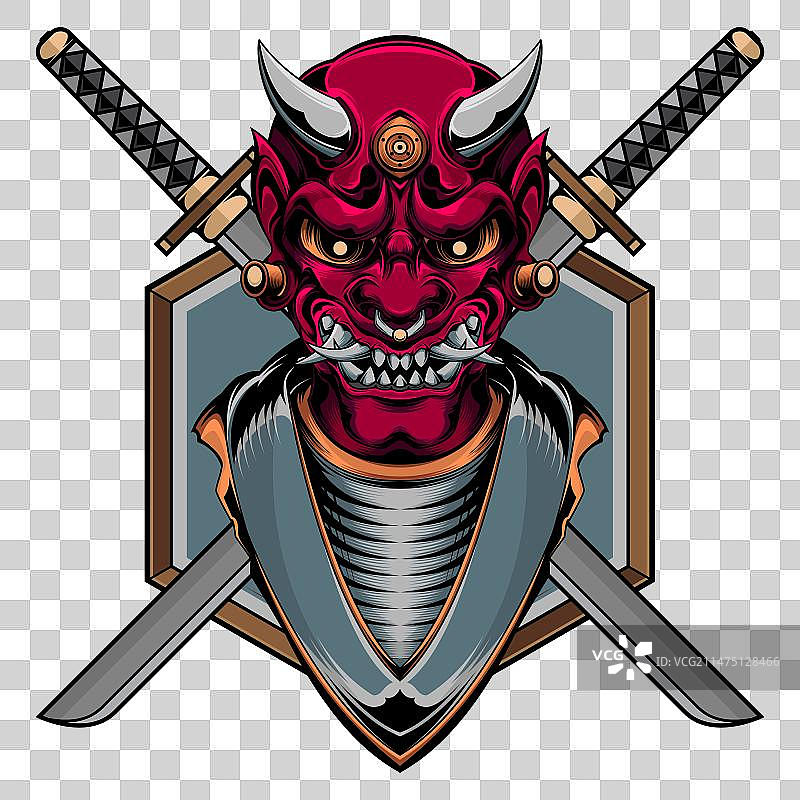 日本鬼面具和武士刀图片素材