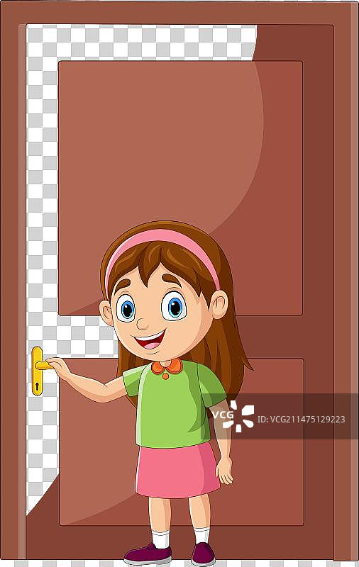 卡通小女孩开门图片素材