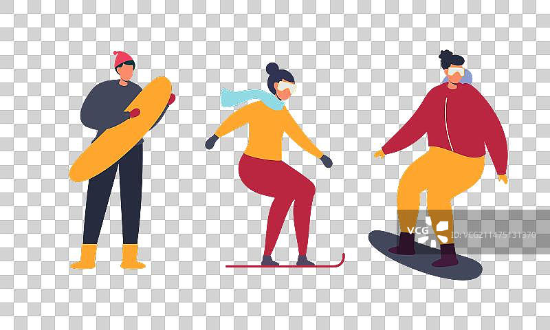 包含滑雪、滑板滑雪和溜冰的冬季运动套装图片素材