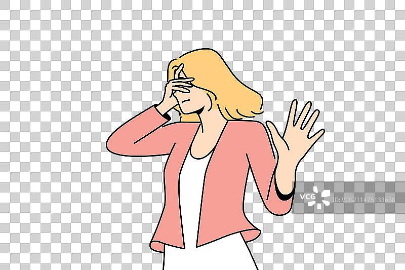 闭着眼睛做停止手势的女人图片素材