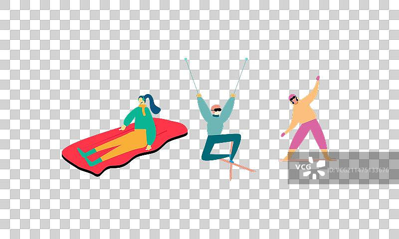 包含滑雪、滑板滑雪和溜冰的冬季运动套装图片素材