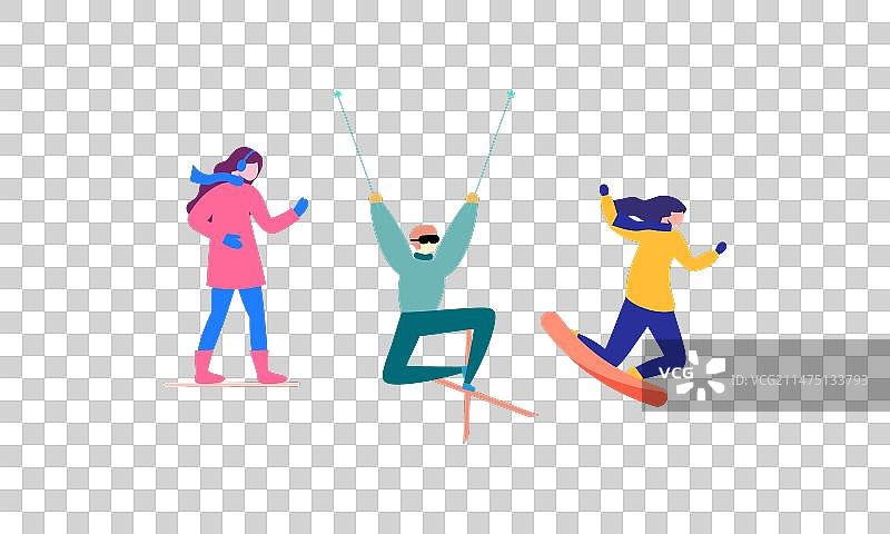 包含滑雪、滑板滑雪和溜冰的冬季运动套装图片素材