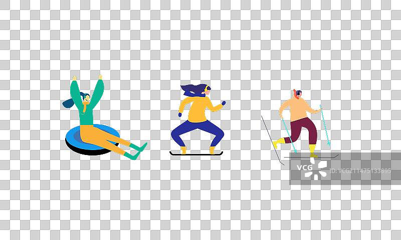 包含滑雪、滑板滑雪和溜冰的冬季运动套装图片素材