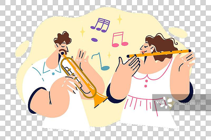 演奏小号的男人和女人组成的乐队图片素材